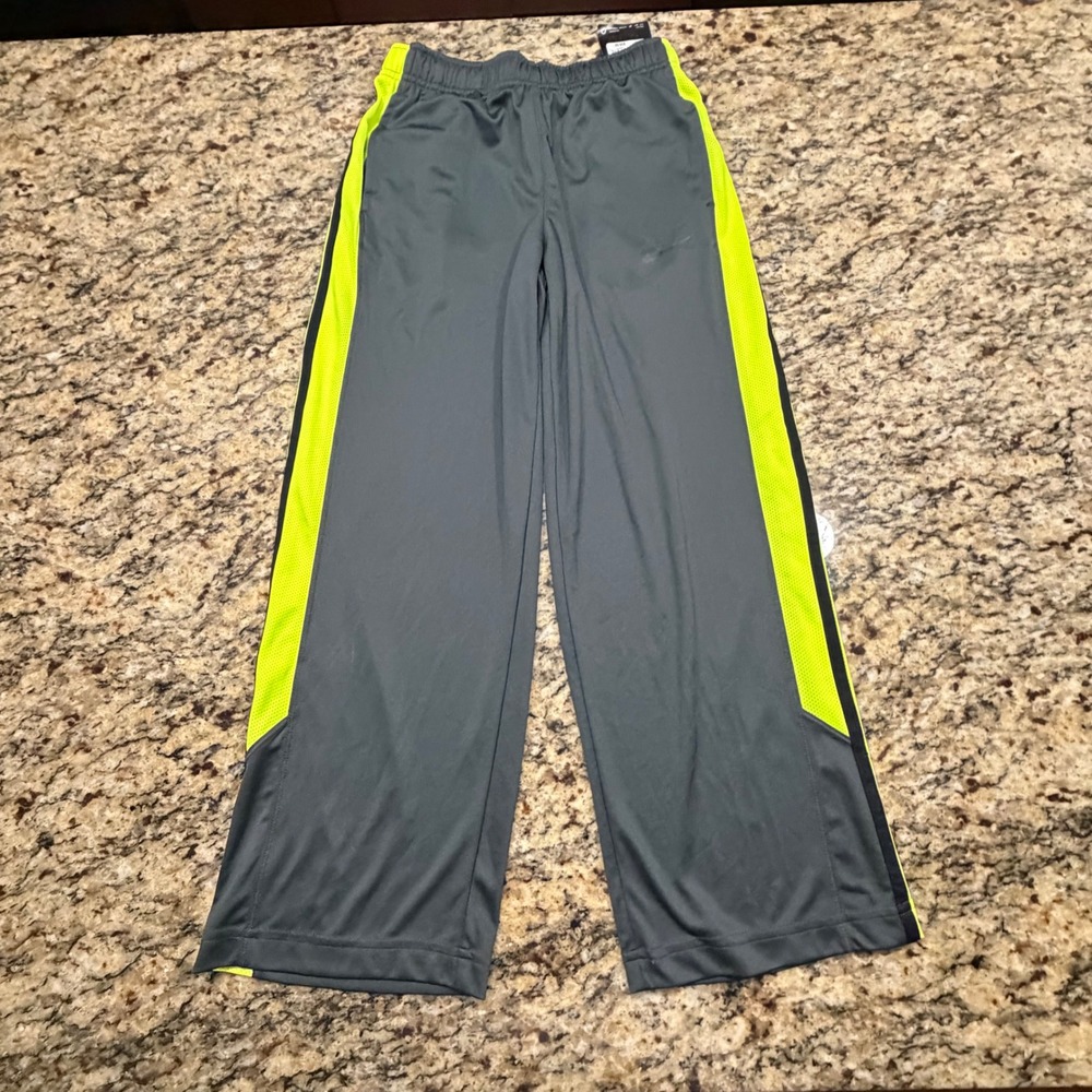 NEW Nike Boys Dri-FIT Training Pants Gray Neon Yellow Size S ws